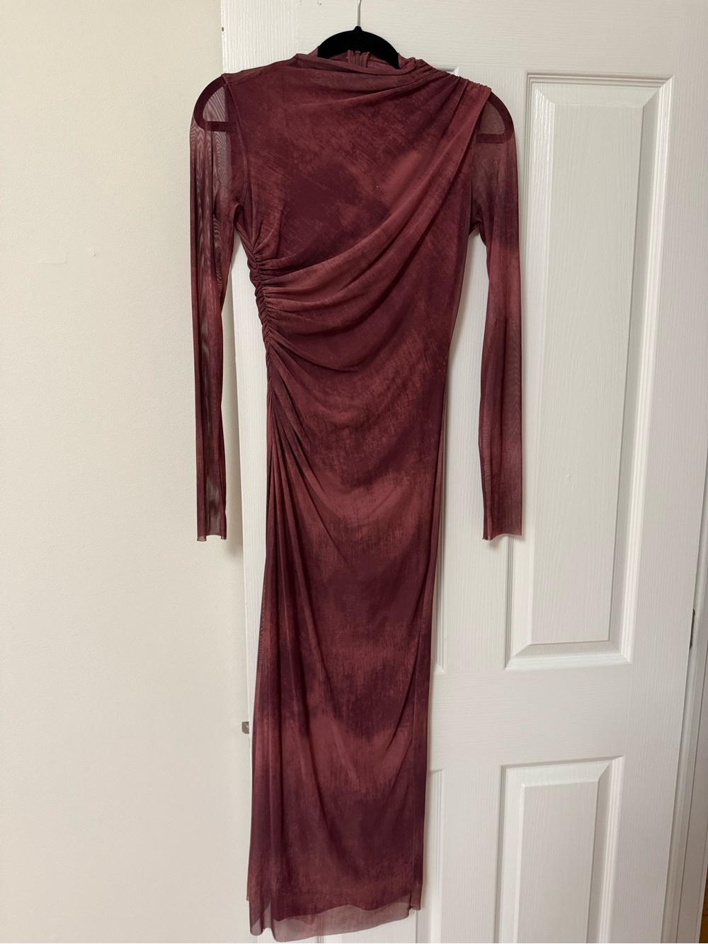 Zara Wine Long-Sleeve Draped Maxi Dress
